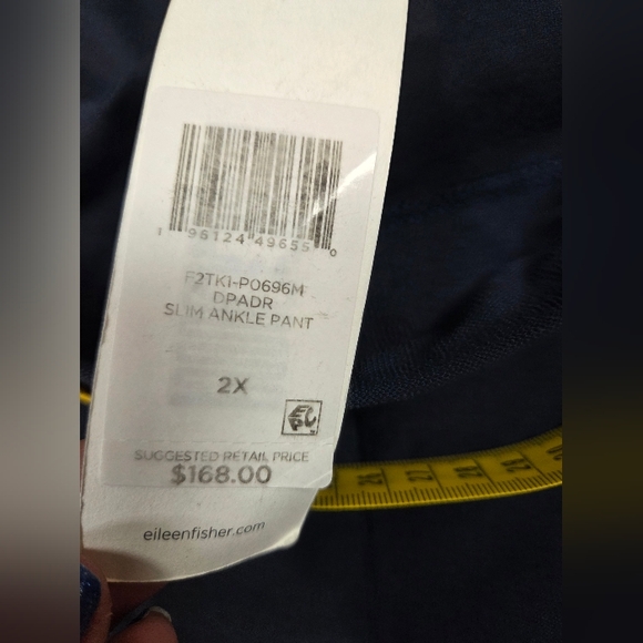 New Eileen Fisher Womens Slim Ankle Crepe Pants Size 2X Made In USA Navy Blue - Picture 9 of 13